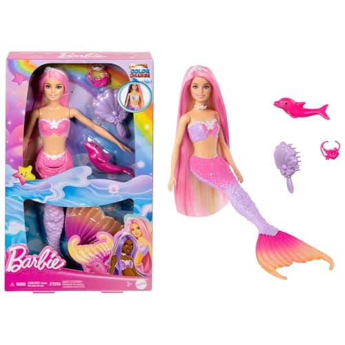 Detalle de Barbie Malibu sirena “Un toque de magia” (HRP97): muñeca que cambia de color con el agua