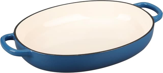 Detalle 1 de EDGING CASTING Enameled Oval Cast Iron Dutch Oven Bread Pot, 6QT (Lake Blue)