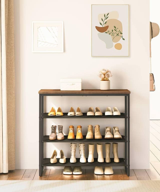 Detalle de HOOBRO Scarpiera a 4 ripiani EBF47XJ01G1 in tessuto Oxford (12-16 paia), marrone vintage