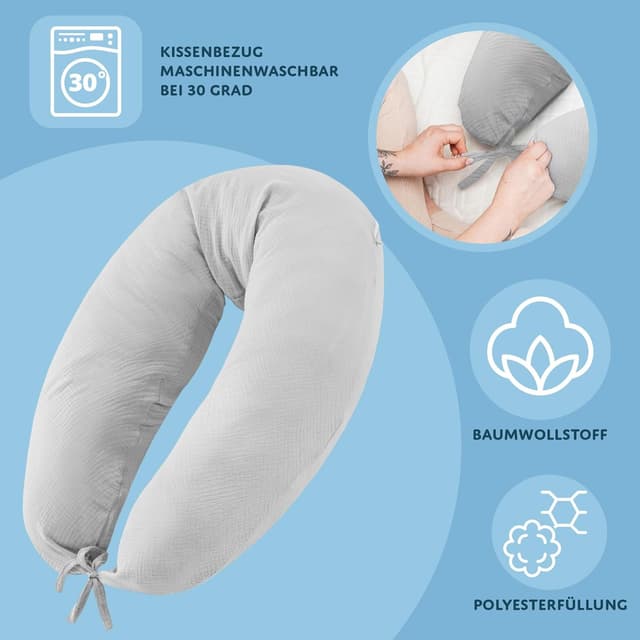 Detalle de Totsy Baby Coussin pour dormir sur le côté 190 cm en forme de C avec housse lavable