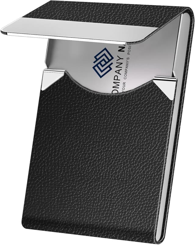 Detalle de DMFLY Business Card Holder (Metal & PU Leather) with RFID Blocking and Magnetic Clasp, Black