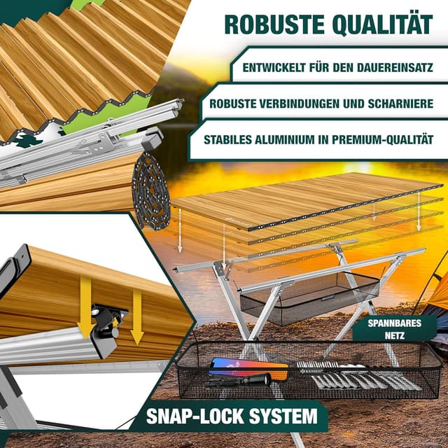 Thumbnail 6 de KESSER® faltbarer Campingtisch Klapptisch mit Aluminiumrahmen, Holz-Optik, 145 × 70 cm (bis 100 kg) inkl. Tragetasche