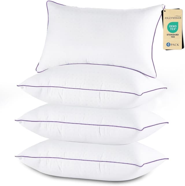 Detalle de JOLLYVOGUE Queen Pillows (Set of 4) — Washable Down-Alternative Support for Side, Back, and Stomach Sleepers