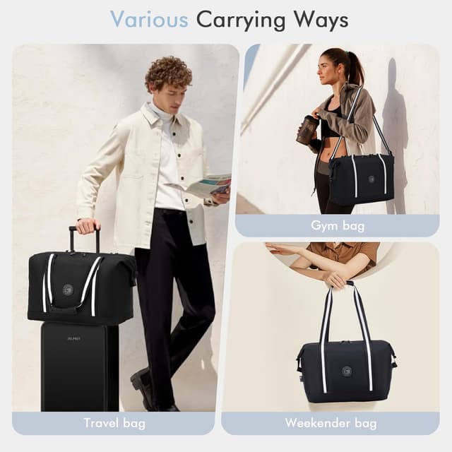 Detalle 2 de BAGZY faltbare Reisetasche für Handgepäck 45 x 36 x 20 cm – wasserabweisende Umhängetasche im Kabinenformat