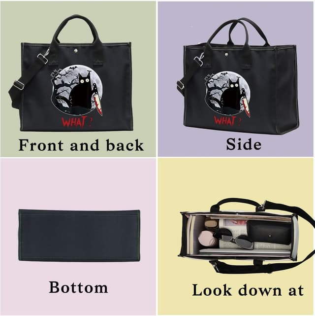 Detalle de LEVLO Murderous Cat cotton canvas cosmetic make up bag (sneaky cat inspired) zip pouch for women & girls