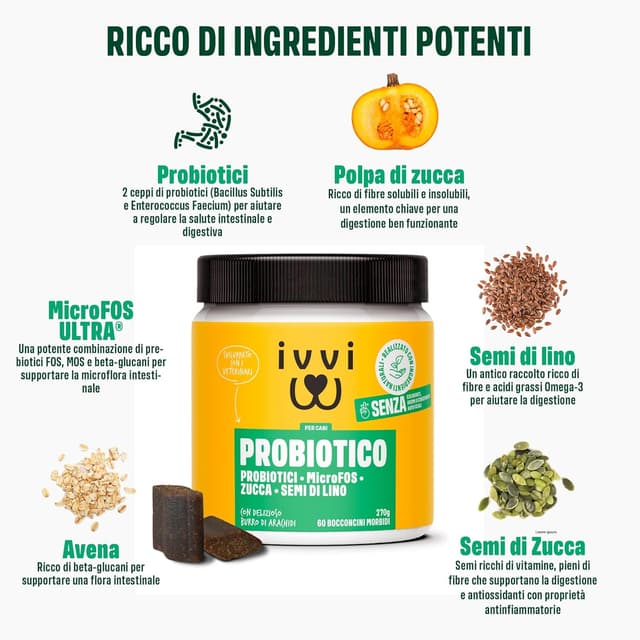 Detalle de ivvi PROBIOTIC per cani in forma di bocconcino con burro di arachidi – 60 snack per flora intestinale e digestione