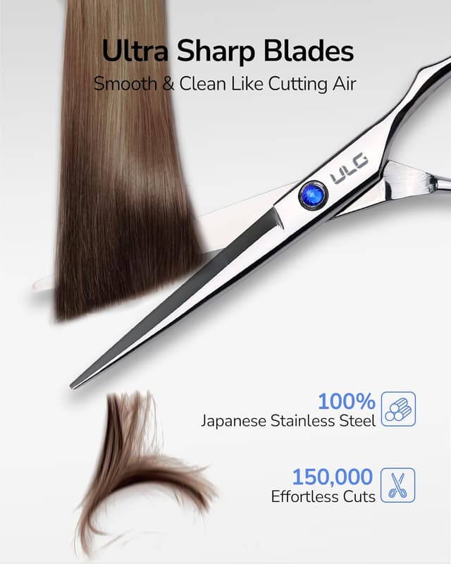 Detalle 2 de ULG Haarschneideschere & Ausdünnungsschere-Set (Rechtshänder, 16,5 cm) aus japanischem Edelstahl – silber