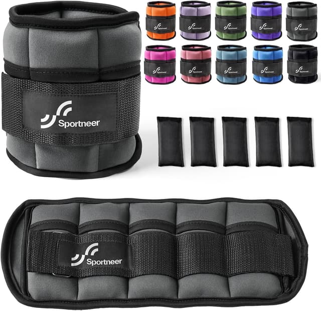 Detalle de Sportneer Adjustable Ankle Weights Set (0.45kg–2.25kg each) with Velcro Wrist Strap, pair weights