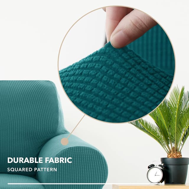 Detalle de Deconovo Copridivano 2 posti elastico con fodera protettiva e braccioli (universale) in tessuto jacquard