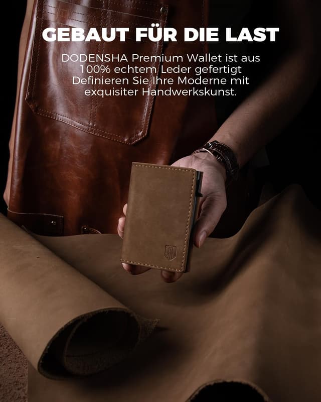 Detalle de DODENSHA MagSnap Portmonee Herren Slim-Wallet mit Münzfach, RFID-Schutz und Magnetverschluss (Vintage Braun) – für 10+ Karten