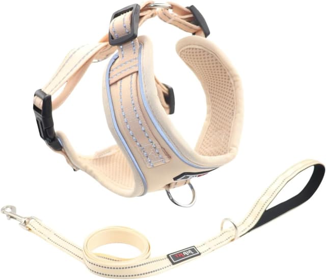 Detalle de THAIN Reflective Dog Harness & Leash Set (No-Pull Design) – Adjustable Comfort for Medium Dogs, M, Solid Beige