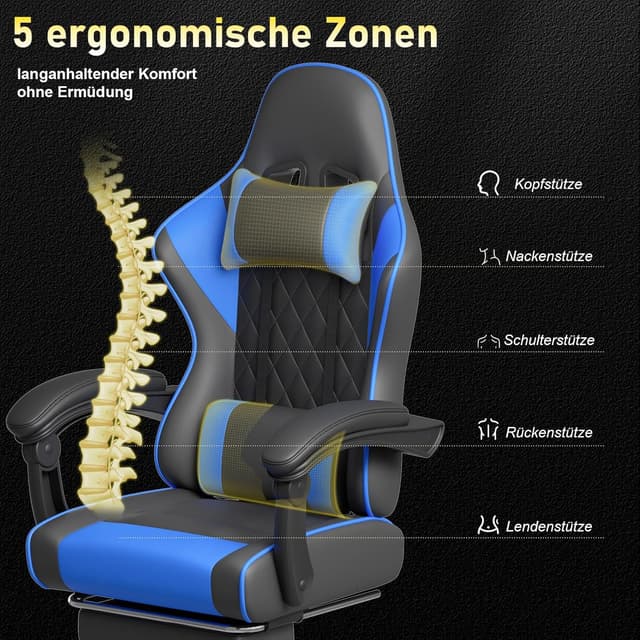 Detalle 1 de JUMMICO Sedia gaming da scrivania 150 kg blu