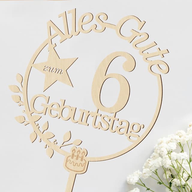 Thumbnail 4 de Cake Topper 6. Geburtstag Holz mit LED Lichterkette ⌚🎂