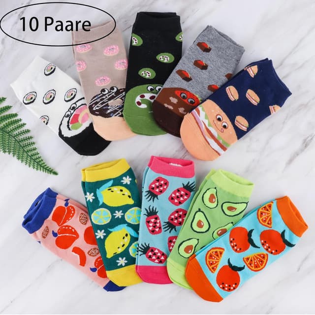 Detalle 2 de Jeasona 10/12 Paar lustige Sneaker-Socken für Damen (35–42), Baumwolle – bunte kurze Alltagssocken