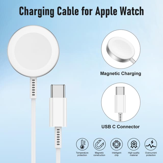 Detalle 2 de USB‑C Apple Watch Ladekabel (1 m) im 2er‑Pack – magnetisches Schnellladekabel kompatibel mit Series 10/9/8/7/6/SE/5/4/3/Ultra/Ultra 2