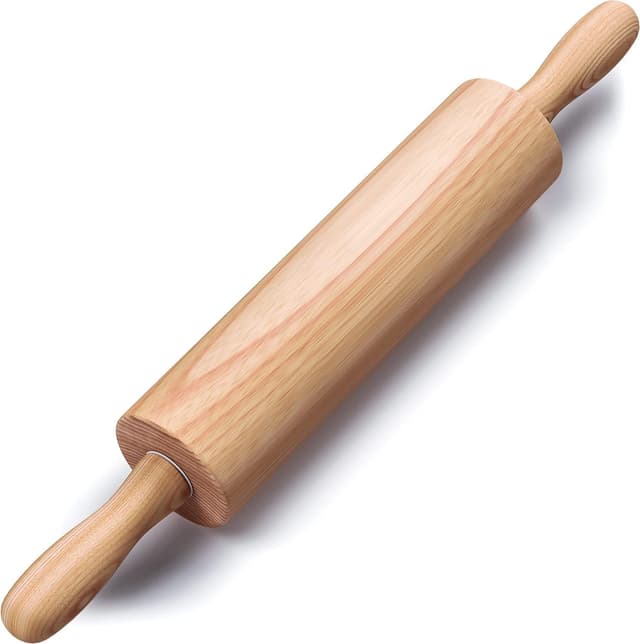 Detalle de Wooden Rolling Pin 17.6 Inch with Rotating Ergonomic Handles (Classic Beech Wood) for Pizza, Pastry, Bread & Cookies