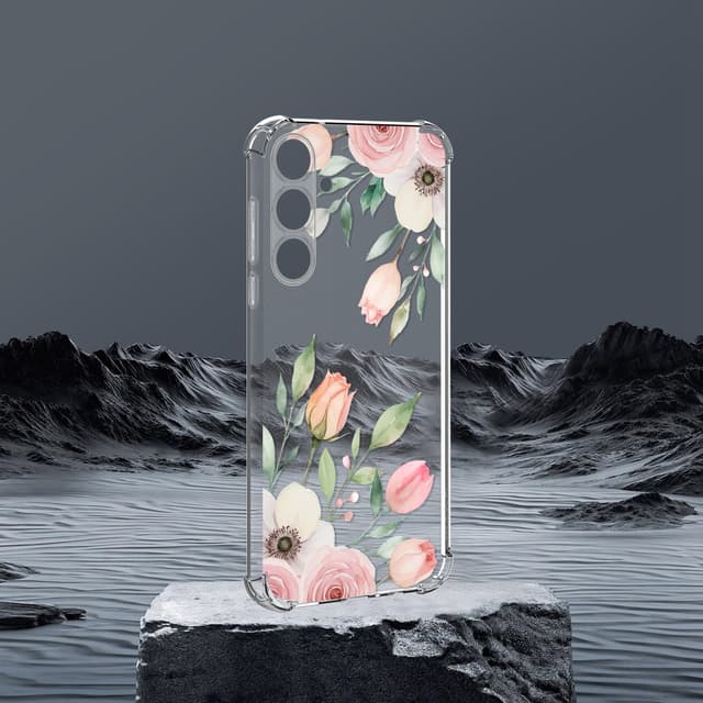 Detalle 2 de ChoosEU transparente Hülle für Samsung Galaxy A35 5G mit Blumenmuster – dünnes TPU/ Silikon-Case in Rose