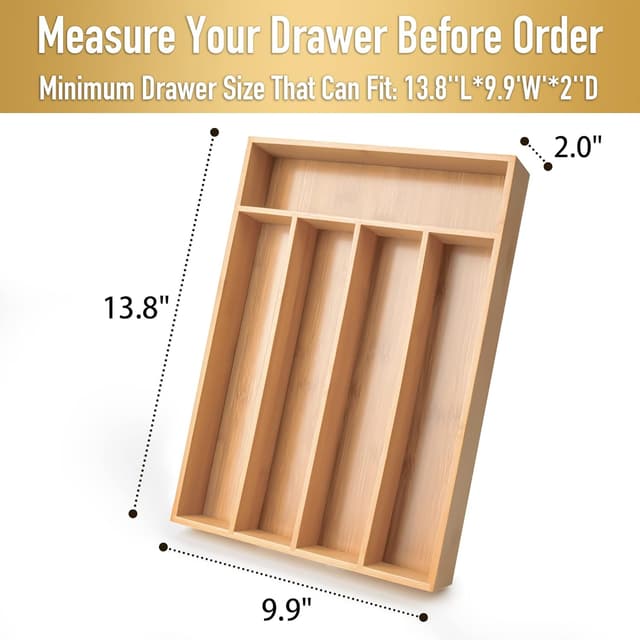 Detalle 2 de Besilord Silverware Organizer 5-slot bamboo tray 🍽