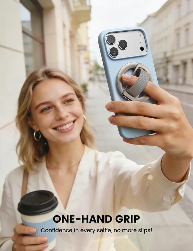 Detalle de Lamicall Magnetic Phone Grip Holder for MagSafe with Soft Silicone Loop (Titanium)