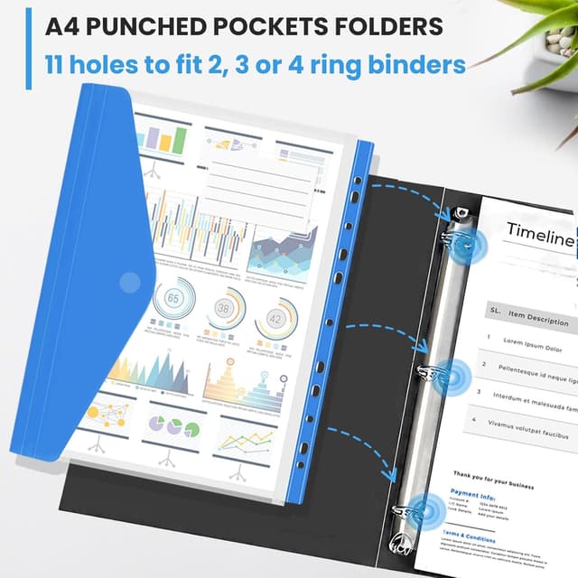 Detalle de Surcotto 12-Pack Expandable Punched Pockets for A4 Files with Velcro & Label Pocket (6 Colours)