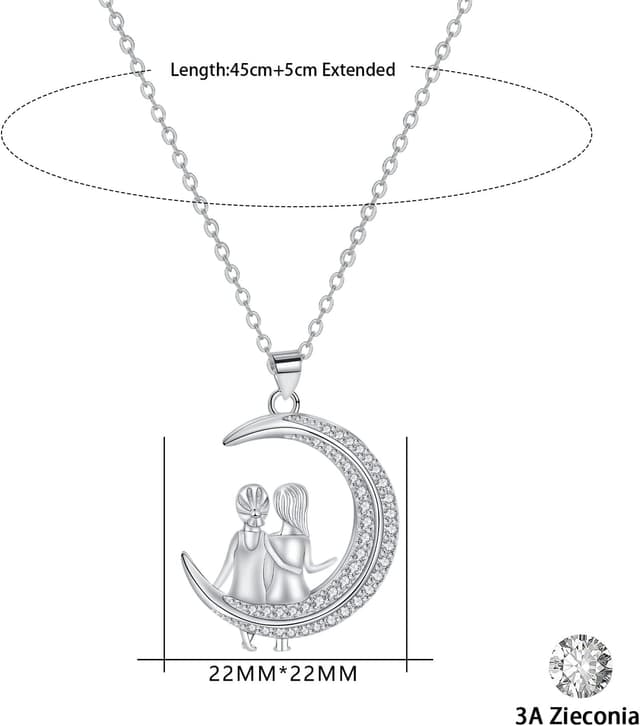 Detalle de Hifeeled Halskette Sterling Silber 925 mit Mondanhänger (Zirkonia) – Geschenkidee für Schwester, Freundin, Mutter