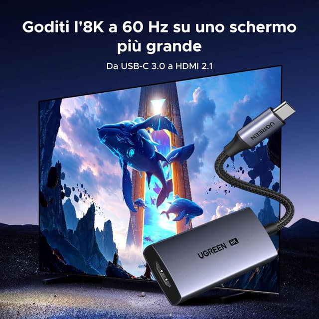 Detalle de UGREEN Adattatore da USB-C a HDMI femmina 8K 60Hz (HDMI 2.1, 48 Gbps)