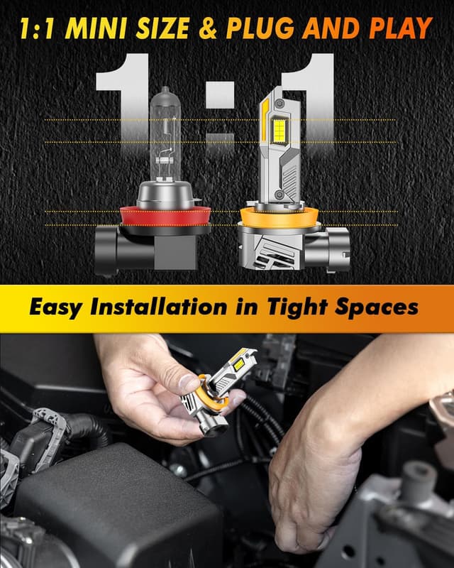 Detalle de Termitor H11 9005 Light Bulbs Combo (120,000LM, 6500K) — Plug-and-Play Pack of 2 with Cooling Fan