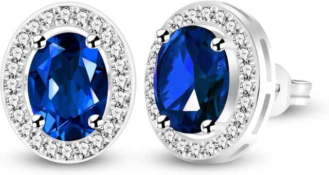 Detalle de Vivaday Oval Cut Cubic Zirconia Halo Stud Earrings (White Gold Plated) YA5119