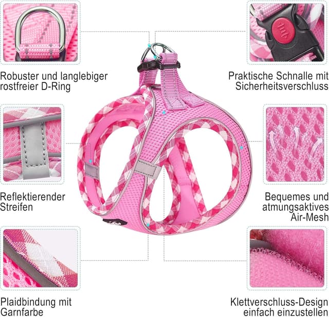 Detalle 2 de haapaw Hundegeschirr-Set mit Leine: Step-in-Welpengeschirr, verstellbar, reflektierend – kein Ziehen