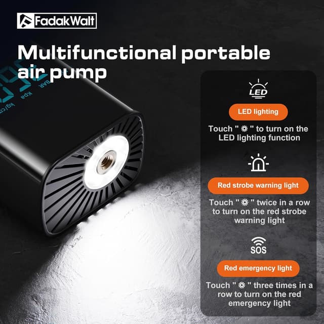 Detalle 2 de FADAKWALT Tire Inflator Portable Air Compressor (Cordless, 150 PSI, Digital Gauge, Touch Screen)