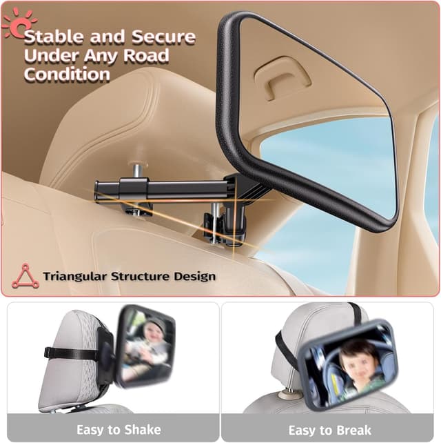 Detalle de Mirrorsafe Baby Car Mirror for Car Seat – 360° Rotation Rear-Facing Safe Mirror Hook Clip (Shatterproof)