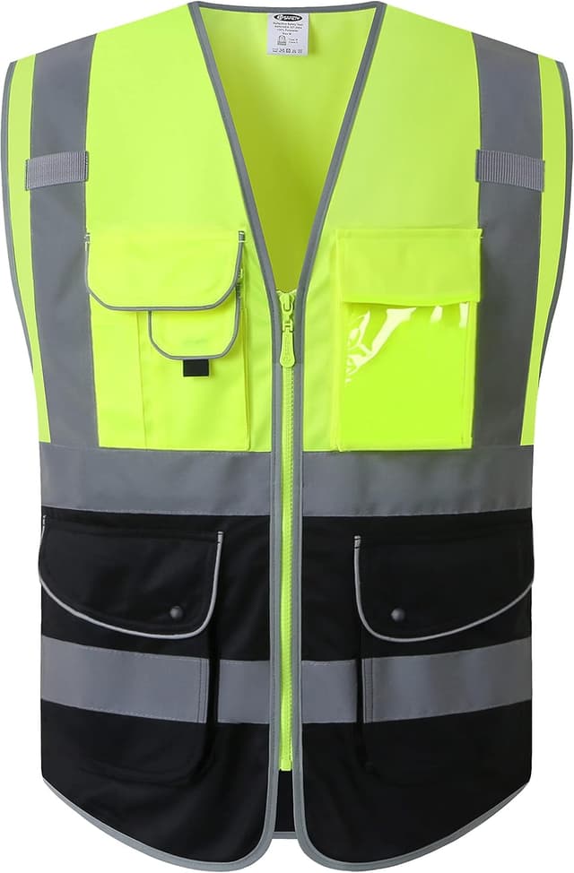 Detalle 2 de JKSafety 9-Pocket Class 2 High-Visibility Zipper Safety Vest (ANSI/ISEA 107 Class 2 Type R) — Large, 150-Yellow