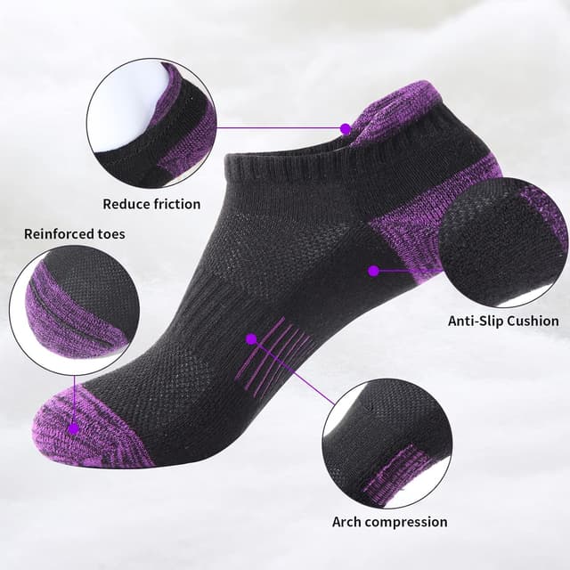 Detalle 2 de BUDERMMY Trainer Socks for Women (6 Pairs) – Cushioned, Breathable Cotton Ankle Sports Socks