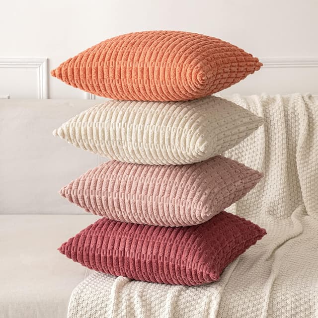 Detalle de MIULEE Pink Corduroy Cushion Covers (40 x 40 cm) – 2 Pack with Hidden Zipper