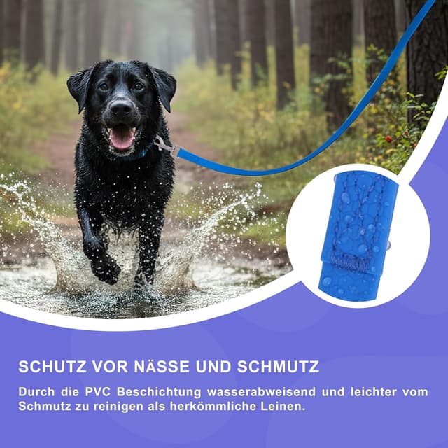 Detalle 2 de Reichstadt Pets guinzaglio robusto in PVC per cani impermeabile con moschettone inox girevole 360° Blue, 5 m