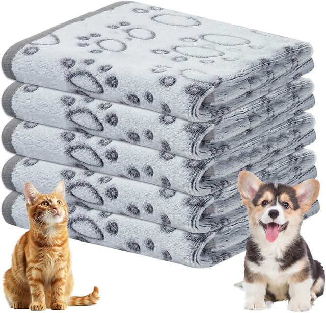 Detalle de Omtofo 5 pezzi coperta lavabile in flanella grigia (76×52 cm) per cani e gatti di piccola e media taglia