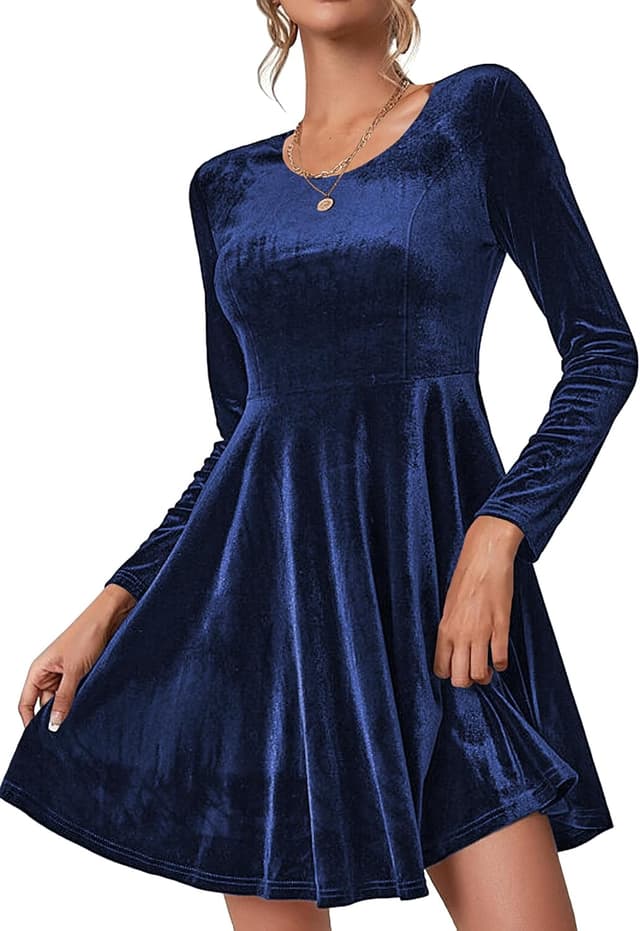 Detalle de Zeagoo Robe de soirée en velours pour femme à manches longues – longueur genou, col rond (S à XXL)