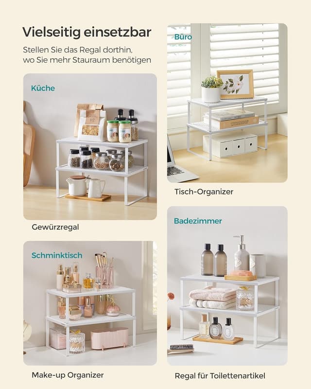 Detalle de SONGMICS Gewürzregal KCS401W01 als 2er-Set – stapelbar, erweiterbar, Metall-Küchen-Organizer