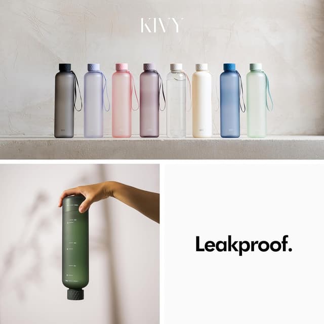 Detalle de KIVY Slim Water Bottle 32oz (Lightweight & Shatterproof) — Dark Green, Screw Top, Dishwasher Safe