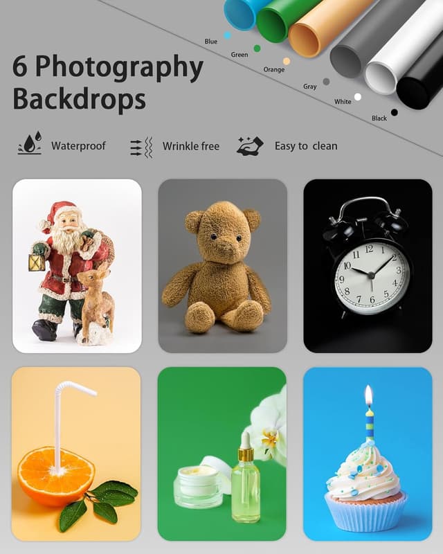 Detalle 2 de DUCLUS Fotobox Set (25×25 cm) mit 96 LEDs & 6 PVC-Hintergründen – faltbare Mini-Lichtbox für Produktfotos