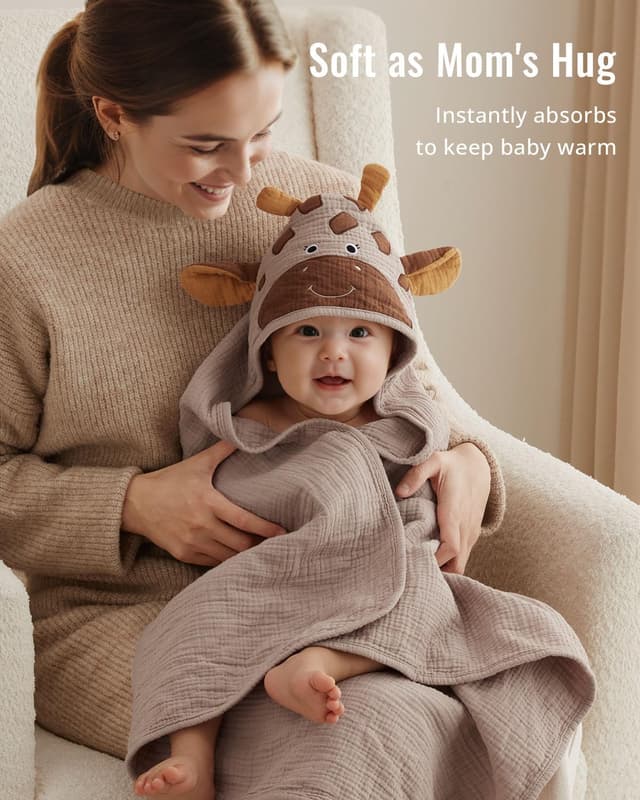 Thumbnail 2 de Blissful Diary Muslin Baby Hooded Towel 32"x32