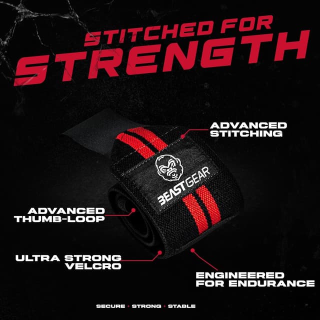 Detalle de Beast Gear 20" Cotton Weight Lifting Wrist Supports Wraps with Thumb Loop