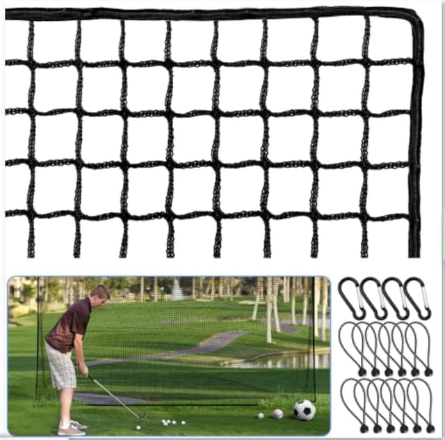 Detalle de Amazgolf Golf Practice Net (10–40 ft), 1 in Square Mesh Polyester Cord Netting for Backyard Driving