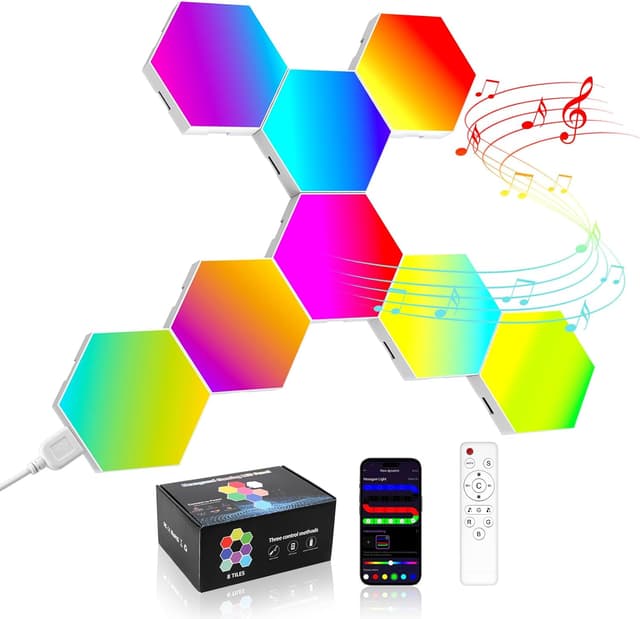 Detalle de COLWINKU Hexagon Lights 8 Pack RGB