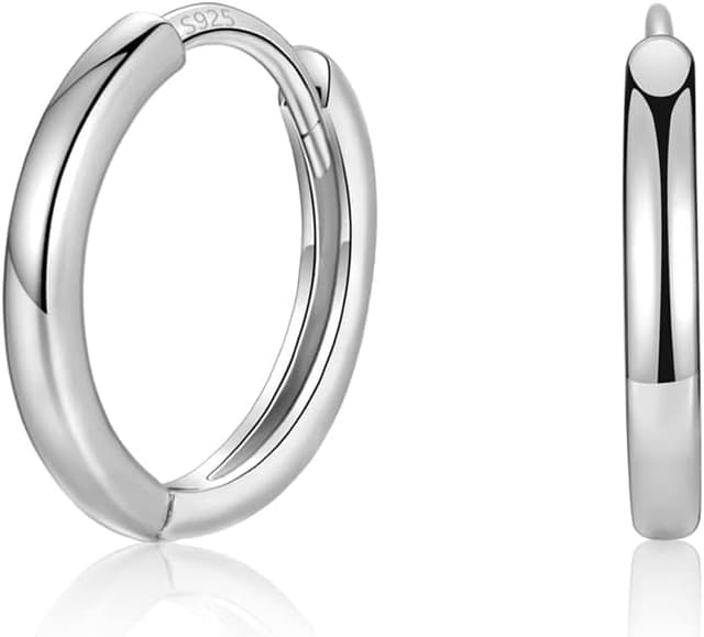 Detalle de MASOP Creolen Silber 925 Stecker (8/10/12 mm) – kleine Ohringe für Damen, Frauen, Mädchen und Herren