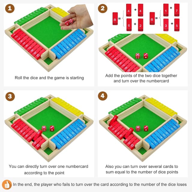 Detalle 2 de VingaHouse Shut the Box Game for 4 Players (wooden family travel dice board game)
