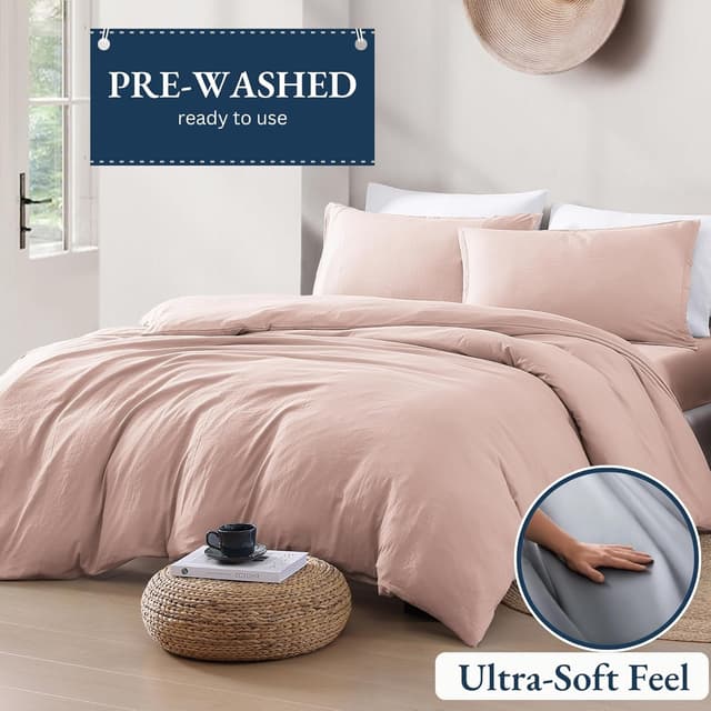 Detalle de Lane Linen Sepia Rose Double pre-washed duvet cover set (3-piece)