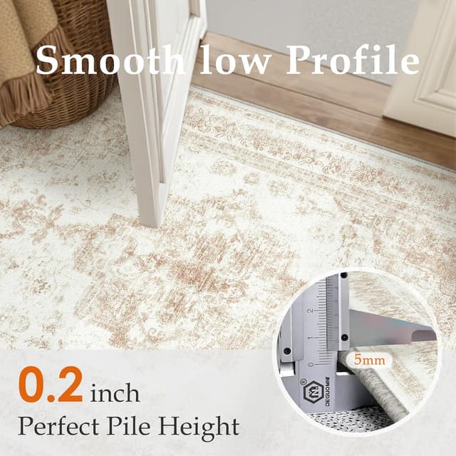 Thumbnail 6 de HUGEAR Vintage Cream Low Pile Washable Non-Slip Area Rug (240x300cm)