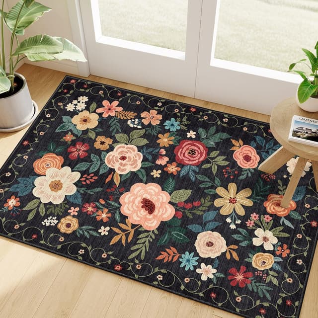 Imagen de DUKINO 2x3 Floral Washable Entryway Rug en OfertitasTOP