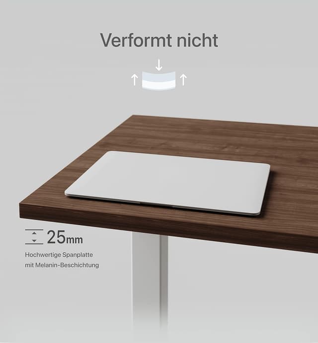 Detalle de Desktronic Tischplatte 140 x 70 cm (Nussbaum) – 25 mm robust für höhenverstellbare Schreibtische & mehr